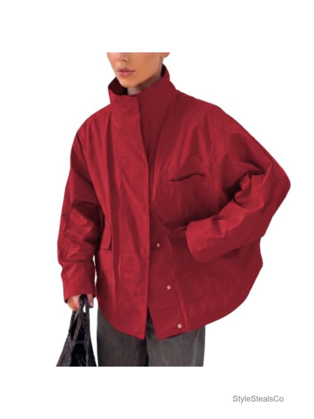 Oversized Casual Cargo Jacket Stand Collar Lightweight Outerwear